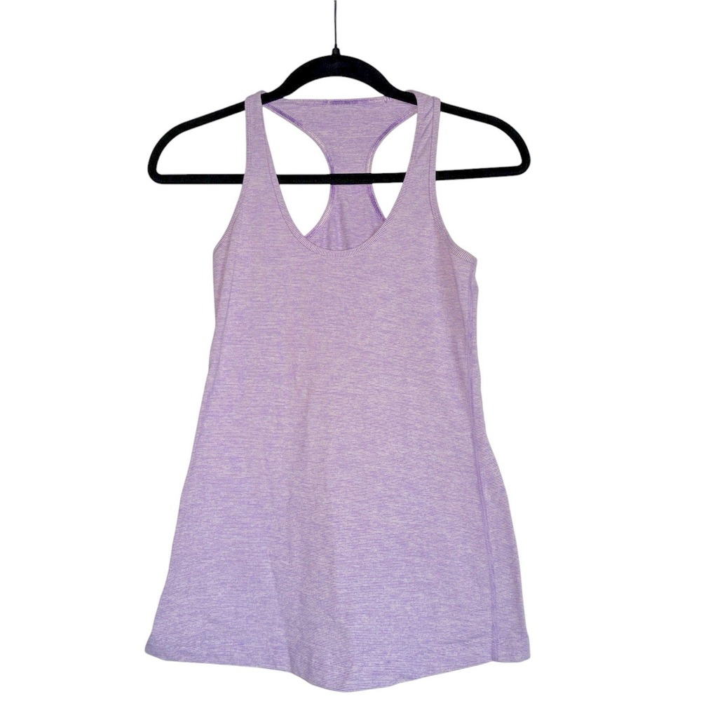Lululemon Cool Racerback Tank Top Purple White Micro Stripe Sleeveless Womens